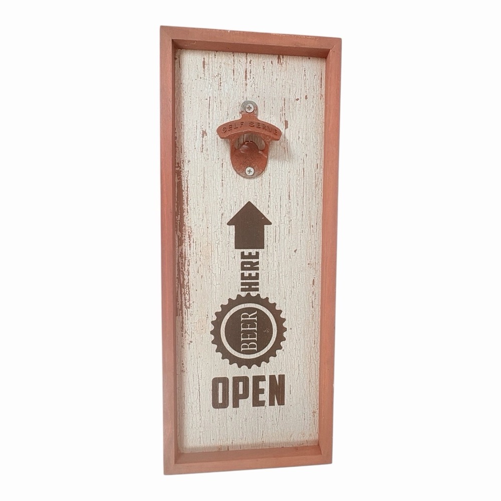 Wall Mount Beer‎ Bottle Opener. Decorative weathered Wood 17x7